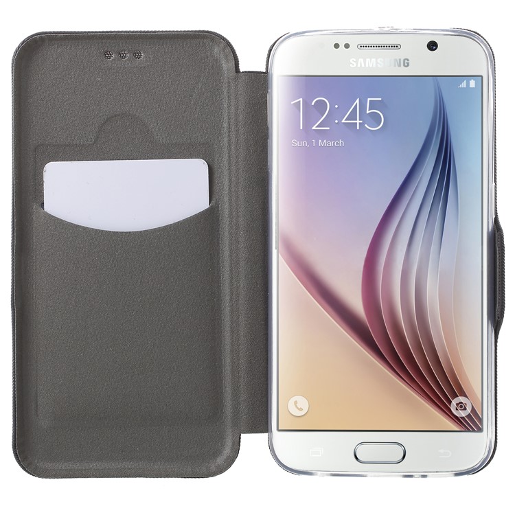 Twill Grain Leather Card Holder Stand Case for Samsung Galaxy S6 G920 - Black-8