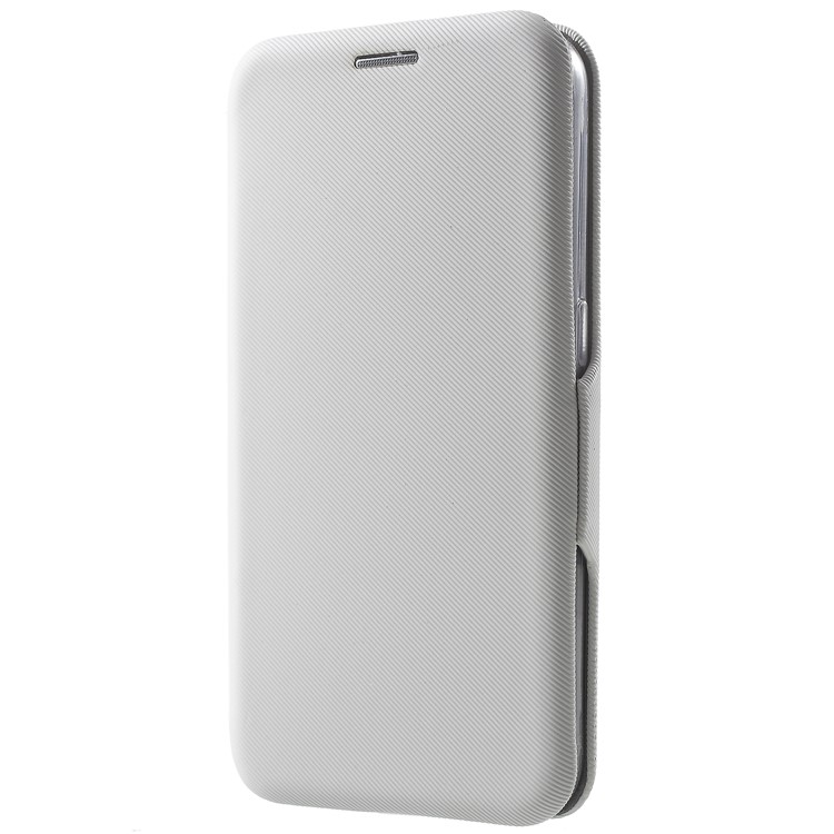 Twill Grain Leather Card Holder Stand Cover for Samsung Galaxy S6 G920 - White-2
