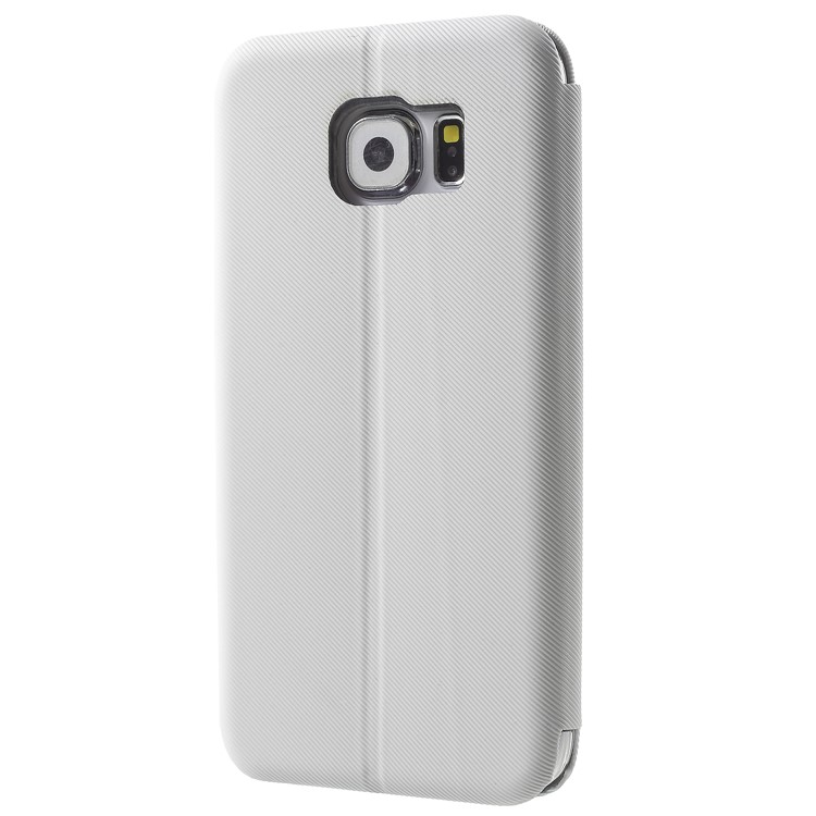 Twill Grain Leather Card Holder Stand Cover for Samsung Galaxy S6 G920 - White-3