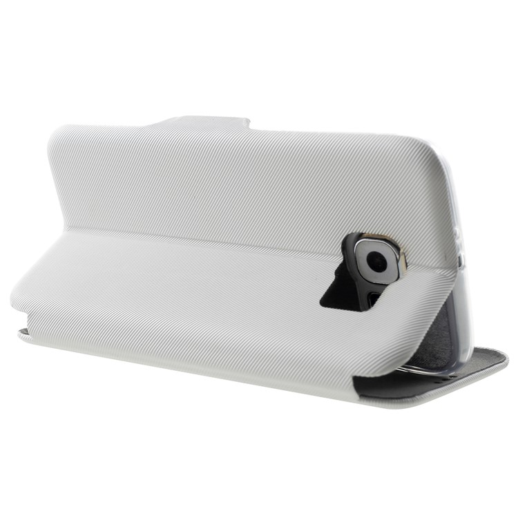 Twill Grain Leather Card Holder Stand Cover for Samsung Galaxy S6 G920 - White-5