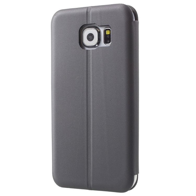 Twill Grain Leather Card Holder Flip Shell Case for Samsung Galaxy S6 G920 - Grey-4