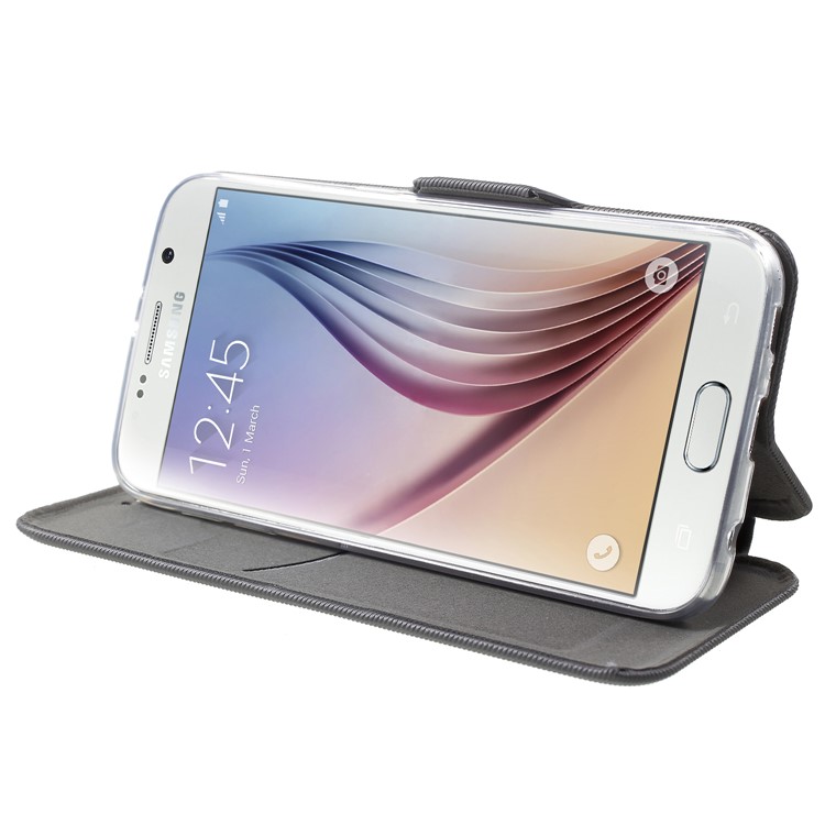 Twill Grain Leather Card Holder Flip Shell Case for Samsung Galaxy S6 G920 - Grey-5
