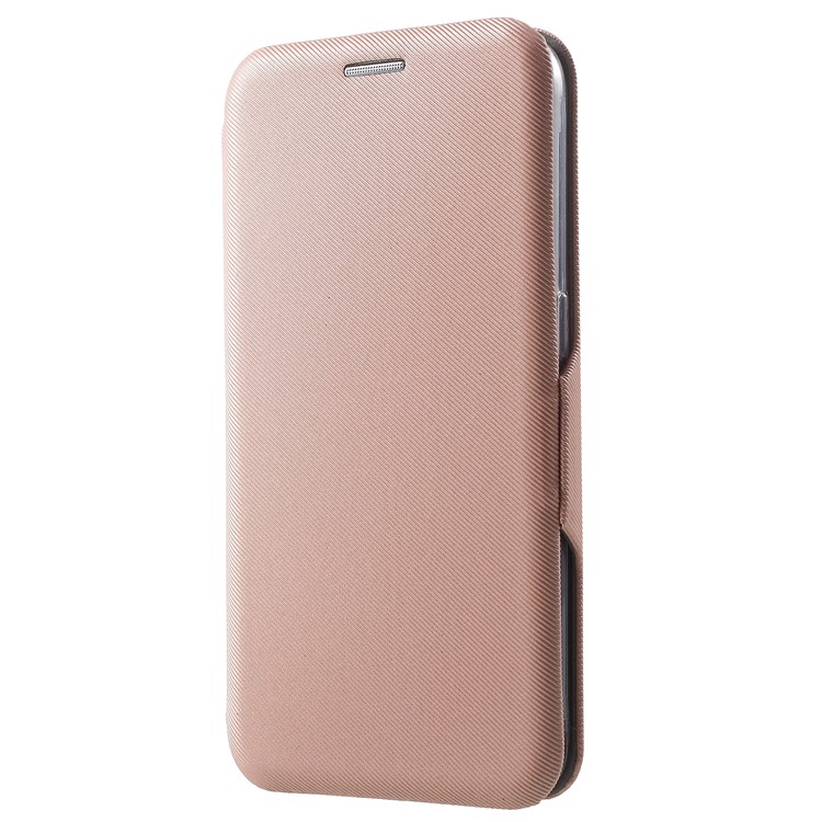 Twill Grain Leather Card Holder Stand Phone Casing for Samsung Galaxy S6 G920 - Rose Gold-2