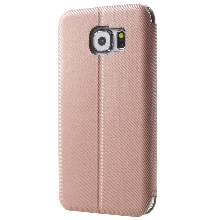 Twill Grain Leather Card Holder Stand Phone Casing for Samsung Galaxy S6 G920 - Rose Gold-3
