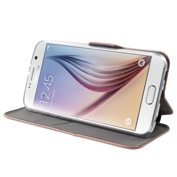 Twill Grain Leather Card Holder Stand Phone Casing for Samsung Galaxy S6 G920 - Rose Gold-4