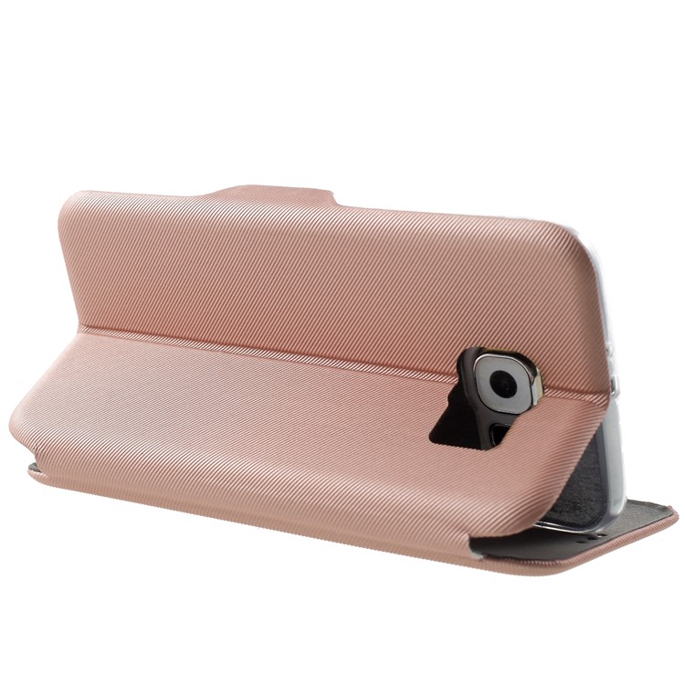 Twill Grain Leather Card Holder Stand Phone Casing for Samsung Galaxy S6 G920 - Rose Gold-5