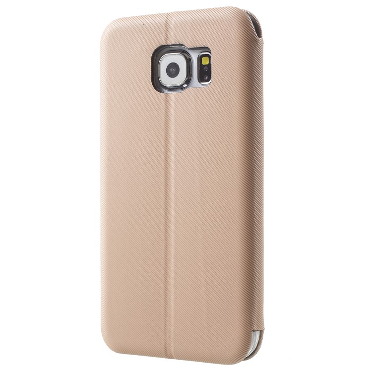 Twill Grain Leather Card Holder Stand Cell Phone Case for Samsung Galaxy S6 G920 - Gold-3