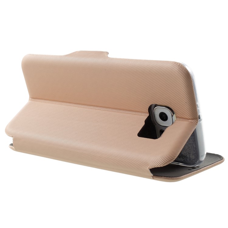 Twill Grain Leather Card Holder Stand Cell Phone Case for Samsung Galaxy S6 G920 - Gold-5