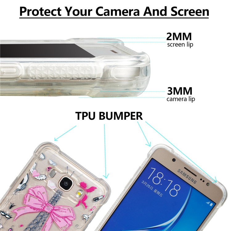 Liquid Glitter Powder Quicksand Shockproof TPU Back Case for Samsung Galaxy J7 (2016) SM-J710 - Eiffel Tower with Bow-knot-2