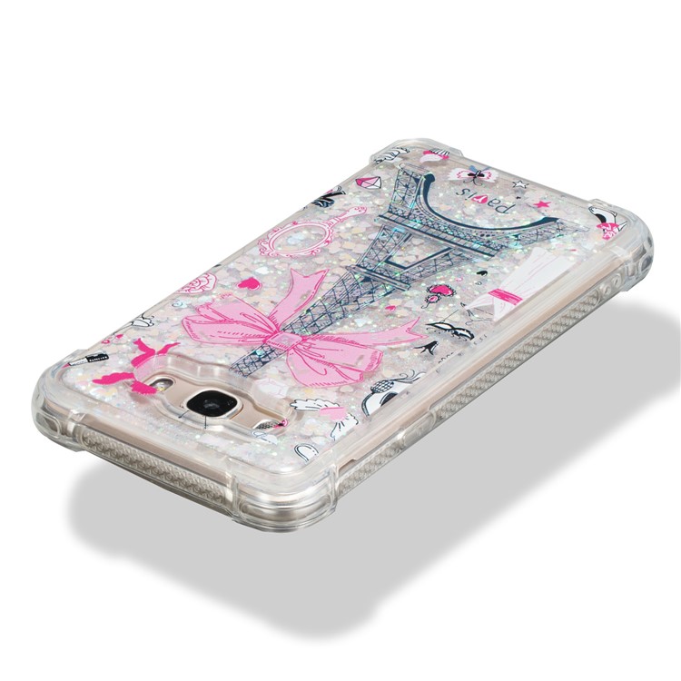Liquid Glitter Powder Quicksand Shockproof TPU Back Case for Samsung Galaxy J7 (2016) SM-J710 - Eiffel Tower with Bow-knot-3