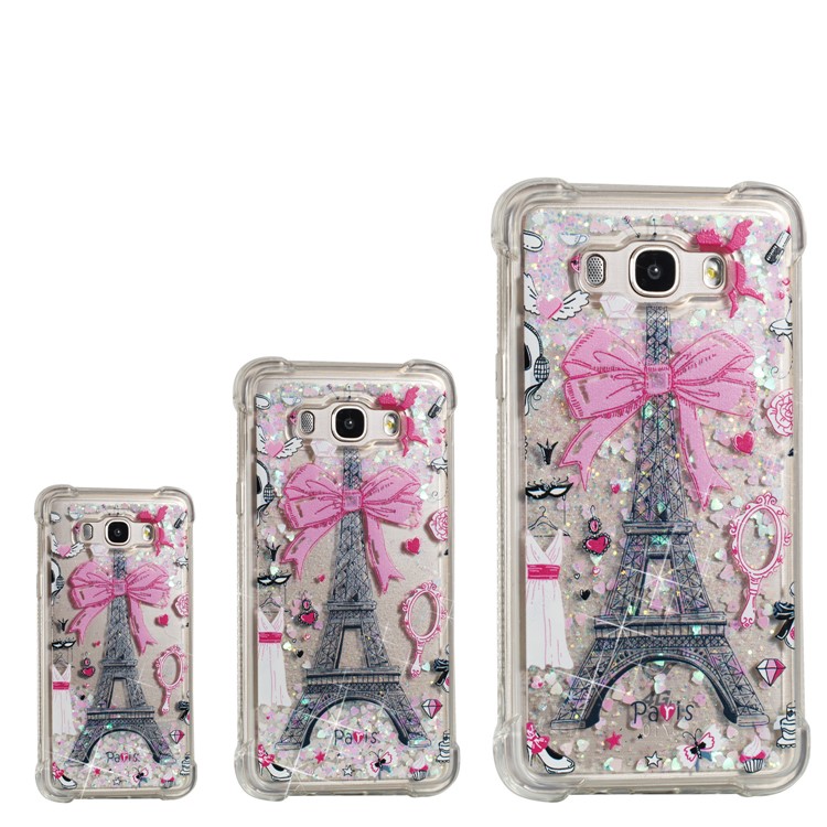 Liquid Glitter Powder Quicksand Shockproof TPU Back Case for Samsung Galaxy J7 (2016) SM-J710 - Eiffel Tower with Bow-knot-4