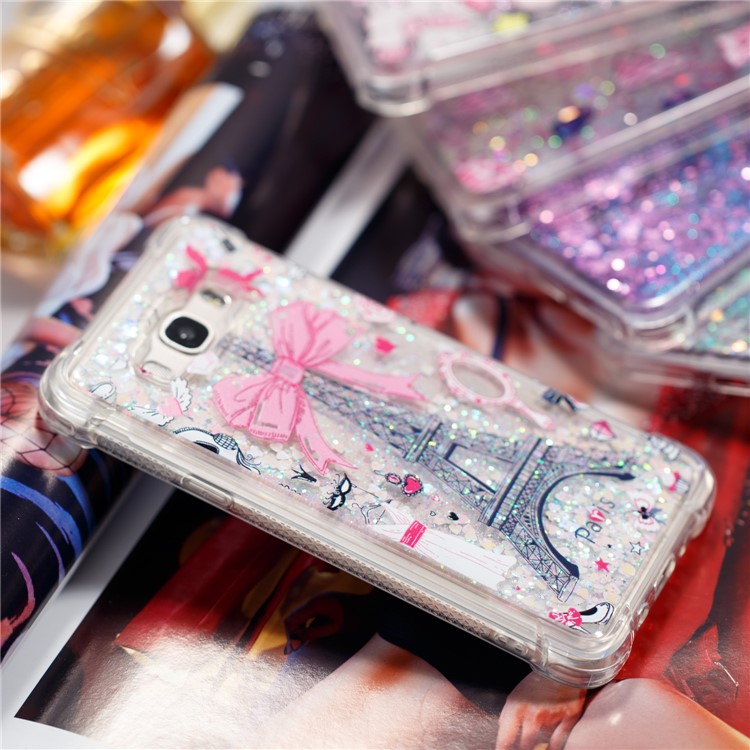 Liquid Glitter Powder Quicksand Shockproof TPU Back Case for Samsung Galaxy J7 (2016) SM-J710 - Eiffel Tower with Bow-knot-5
