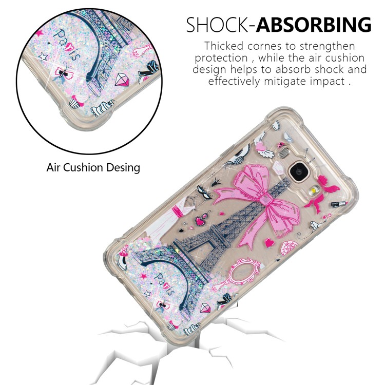Liquid Glitter Powder Quicksand Shockproof TPU Back Case for Samsung Galaxy J7 (2016) SM-J710 - Eiffel Tower with Bow-knot-8