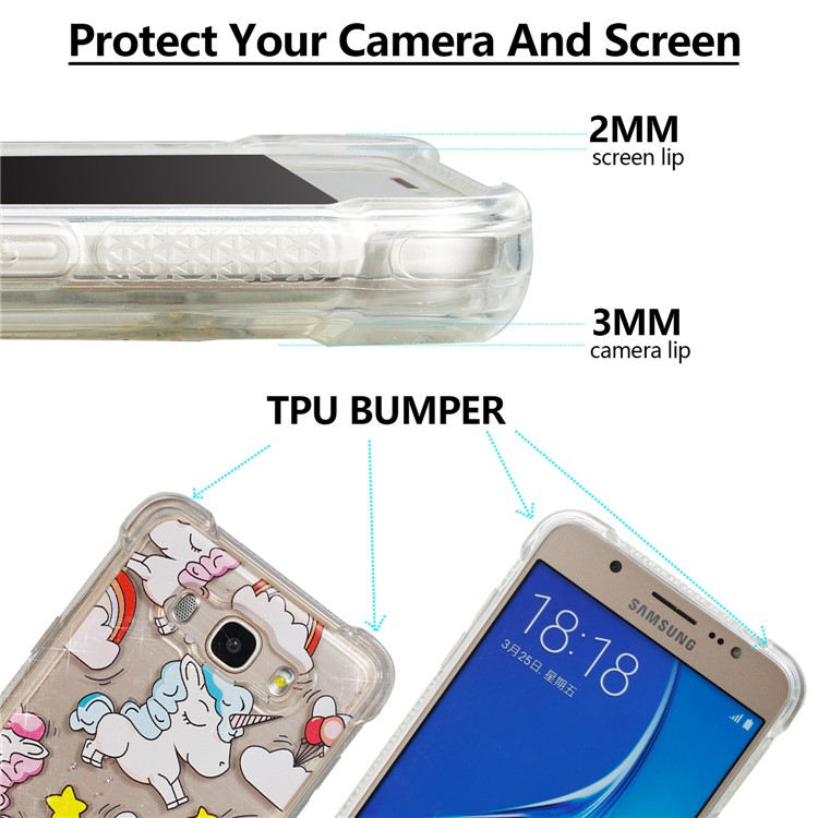Liquid Glitter Powder Quicksand Drop-proof TPU Mobile Case for Samsung Galaxy J7 (2016) SM-J710 - Cute Unicorns-2