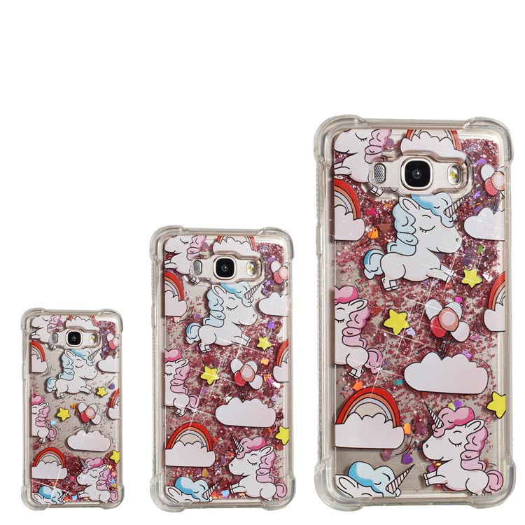 Liquid Glitter Powder Quicksand Drop-proof TPU Mobile Case for Samsung Galaxy J7 (2016) SM-J710 - Cute Unicorns-4