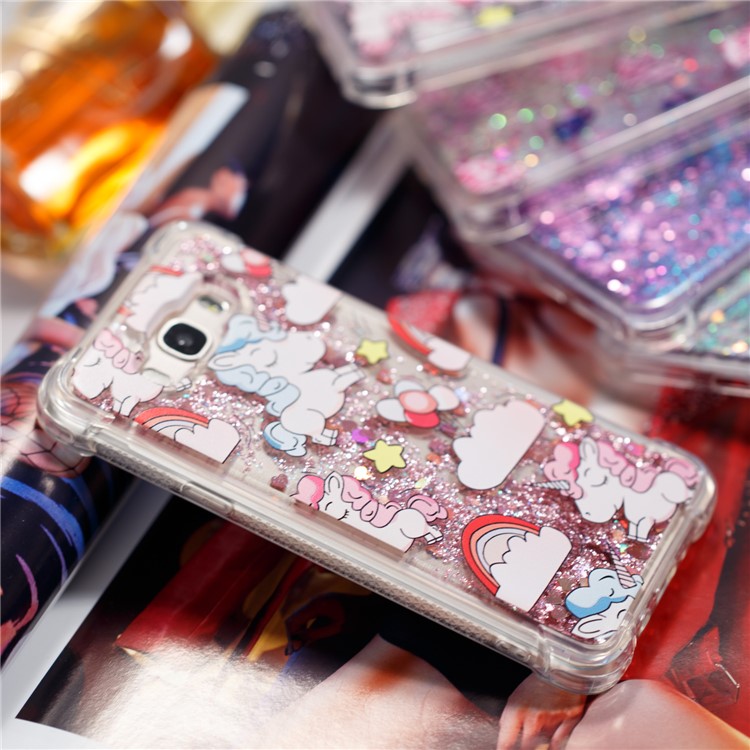 Liquid Glitter Powder Quicksand Drop-proof TPU Mobile Case for Samsung Galaxy J7 (2016) SM-J710 - Cute Unicorns-5