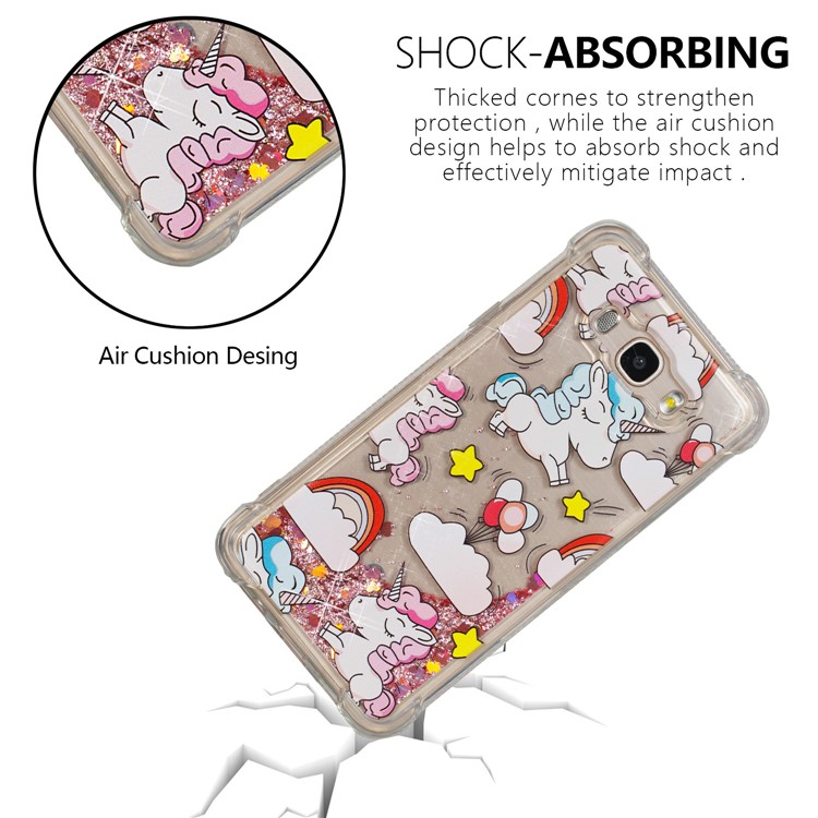 Liquid Glitter Powder Quicksand Drop-proof TPU Mobile Case for Samsung Galaxy J7 (2016) SM-J710 - Cute Unicorns-8