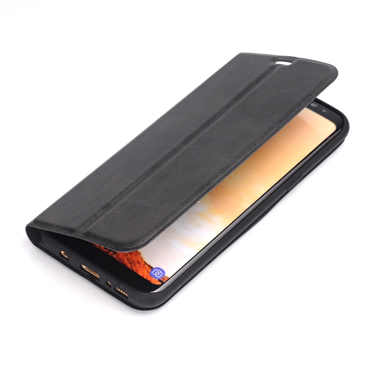 Retro Style Leather Magnetic Stand Phone Case for Samsung Galaxy S8+ SM-G955 - Black-1