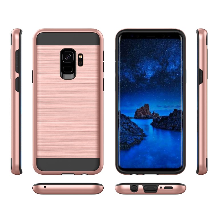 For Samsung Galaxy S9 Brushed TPU+PC Hybrid Phone Case - Rose Gold-2