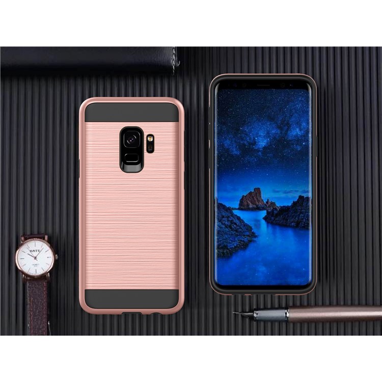 For Samsung Galaxy S9 Brushed TPU+PC Hybrid Phone Case - Rose Gold-3