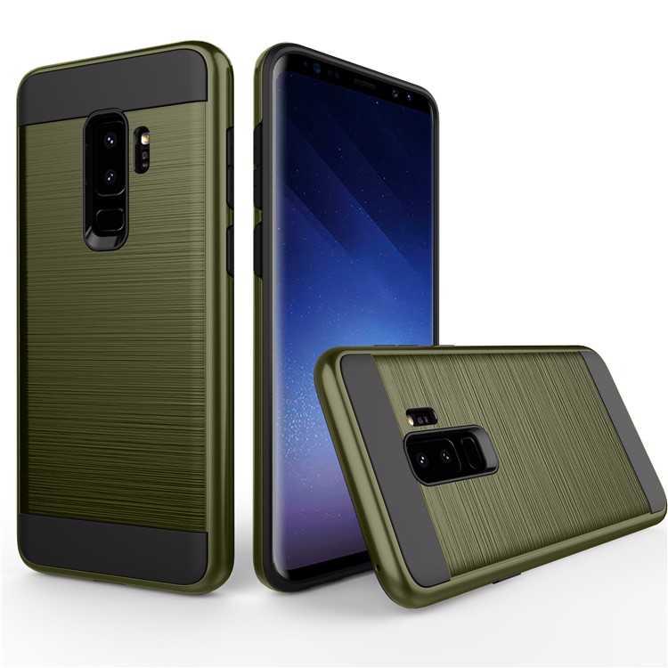 Brushed TPU + PC Hybrid Phone Case Shell for Samsung Galaxy S9+ G965 - Army Green-1