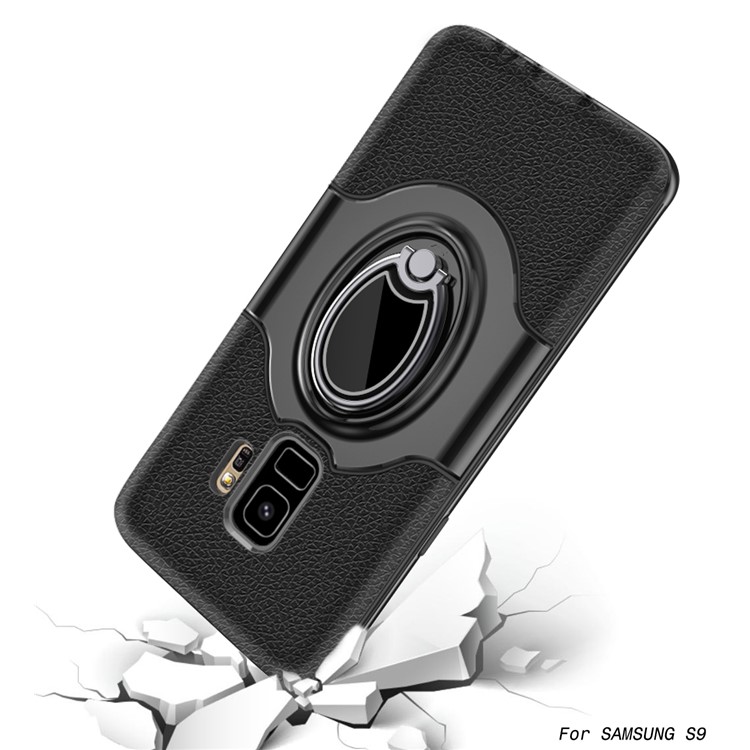 PC + TPU Hybrid Case with Ring Holder Stand for Samsung Galaxy S9 - Grey-2