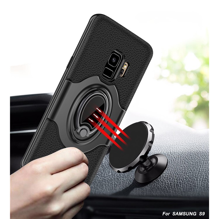PC + TPU Hybrid Case with Ring Holder Stand for Samsung Galaxy S9 - Grey-3