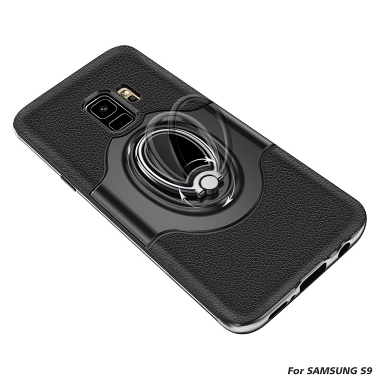 PC + TPU Hybrid Case with Ring Holder Stand for Samsung Galaxy S9 - Grey-4