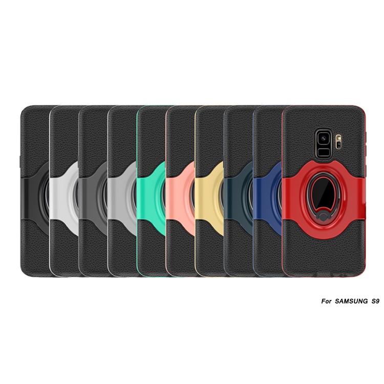 PC + TPU Hybrid Case with Ring Holder Stand for Samsung Galaxy S9 - Grey-5