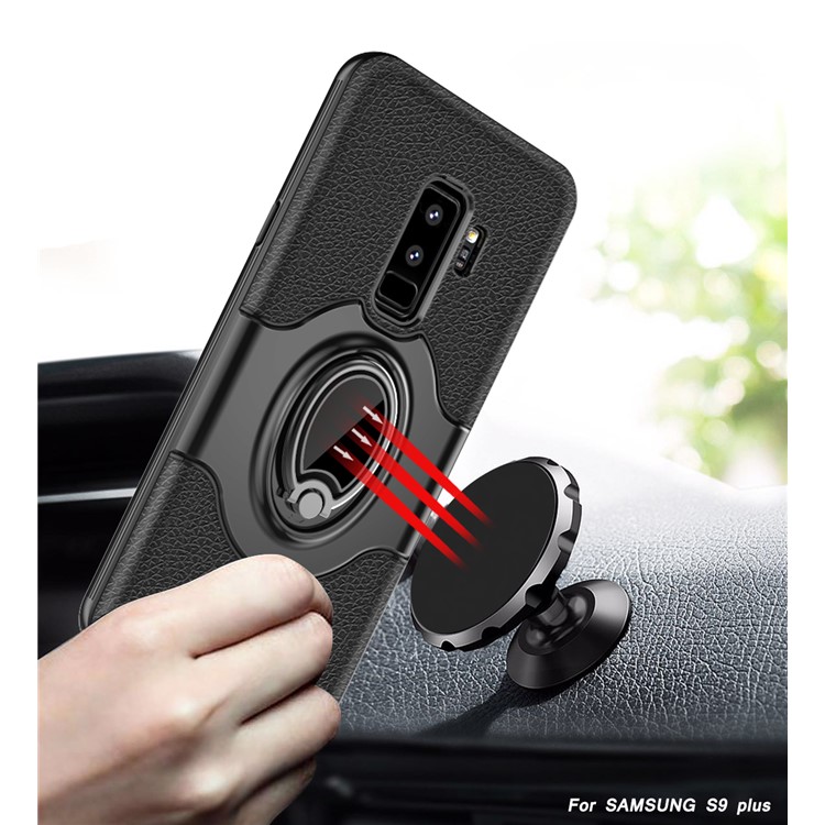 Cool TPU Ring Holder Kickstand Case for Samsung Galaxy S9+ (Built-in Magnetic Holder Metal Sheet) - Black-3