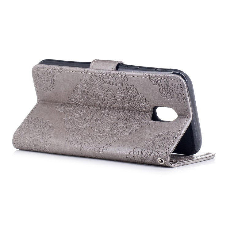 Imprint Flower Pattern Leather Wallet Case for Samsung Galaxy J5 (2017) EU Version / J5 Pro (2017) - Grey-3