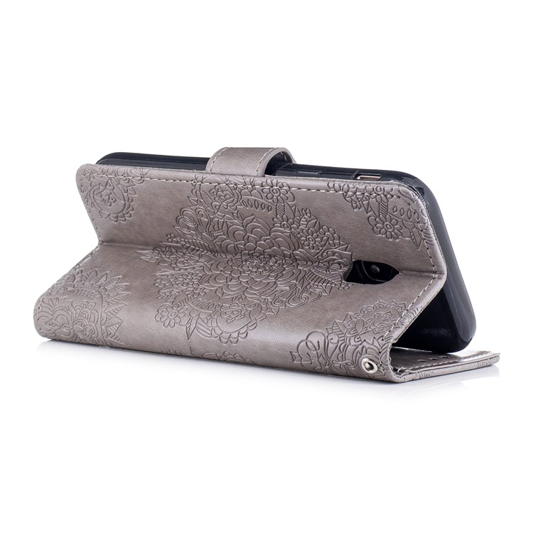 Imprint Flower Pattern Leather Wallet Phone Case for Samsung Galaxy J3 (2017) EU Version / J3 Pro (2017) - Grey-3