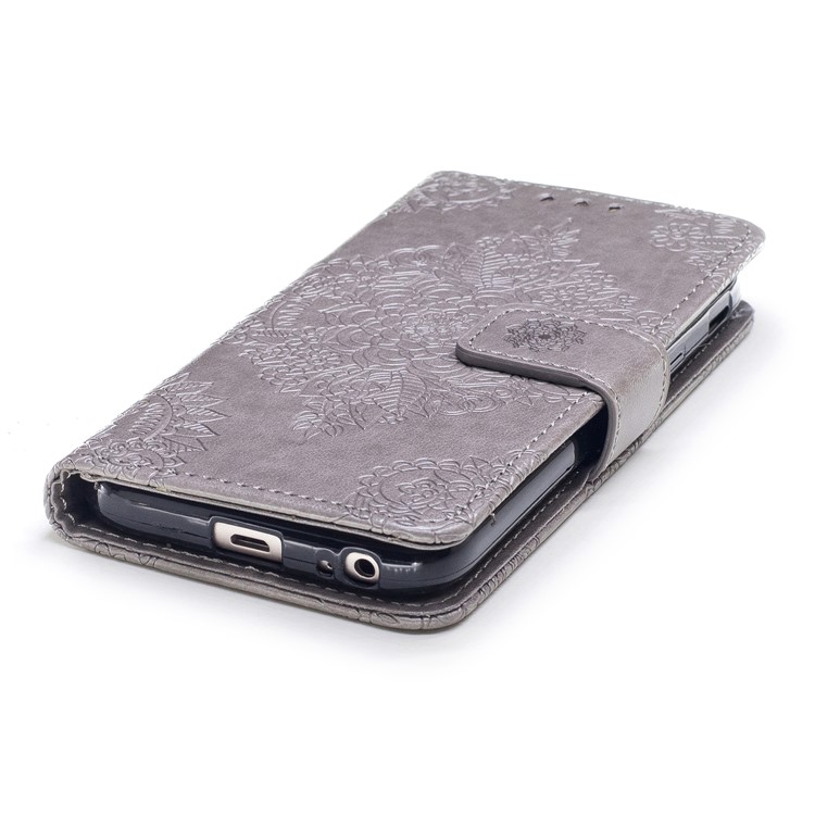 Imprint Flower Pattern Leather Wallet Phone Case for Samsung Galaxy J3 (2017) EU Version / J3 Pro (2017) - Grey-5