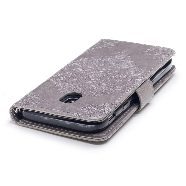 Imprint Flower Pattern Leather Wallet Phone Case for Samsung Galaxy J3 (2017) EU Version / J3 Pro (2017) - Grey-6
