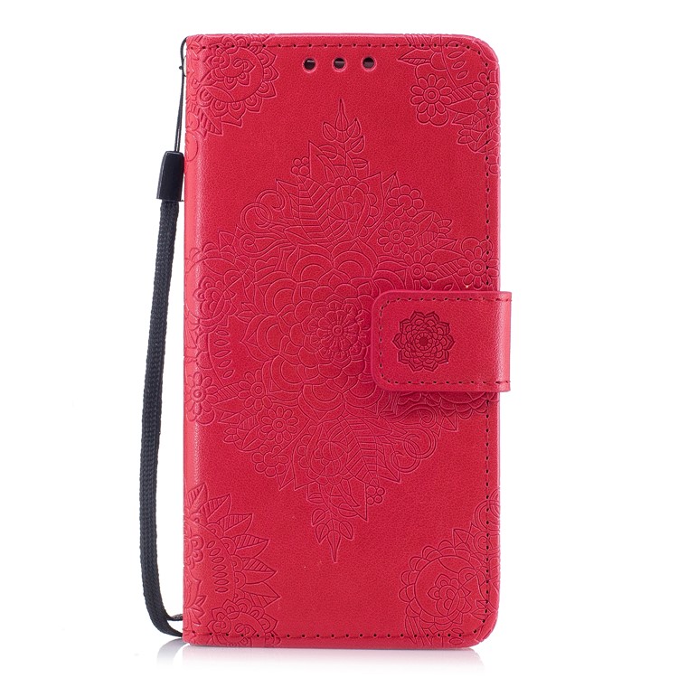 Imprint Flower Pattern Leather Wallet Stand Phone Cover for Samsung Galaxy J3 (2017) EU Version / J3 Pro (2017) - Red-1
