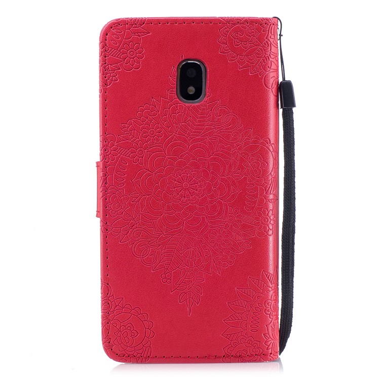 Imprint Flower Pattern Leather Wallet Stand Phone Cover for Samsung Galaxy J3 (2017) EU Version / J3 Pro (2017) - Red-2