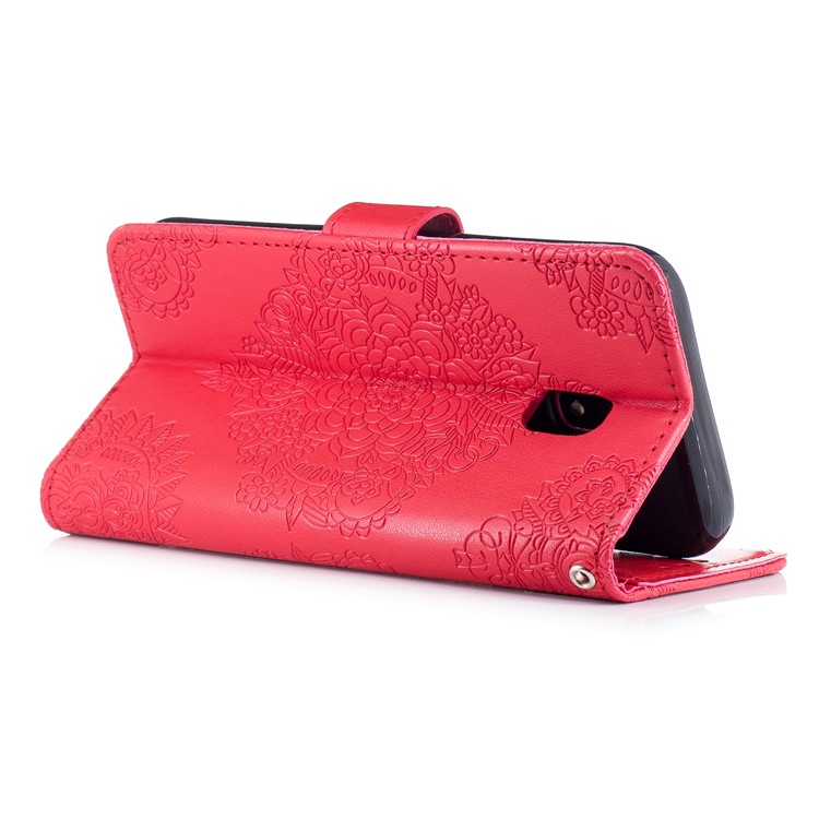 Imprint Flower Pattern Leather Wallet Stand Phone Cover for Samsung Galaxy J3 (2017) EU Version / J3 Pro (2017) - Red-3