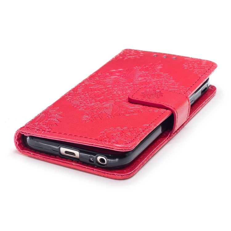 Imprint Flower Pattern Leather Wallet Stand Phone Cover for Samsung Galaxy J3 (2017) EU Version / J3 Pro (2017) - Red-5
