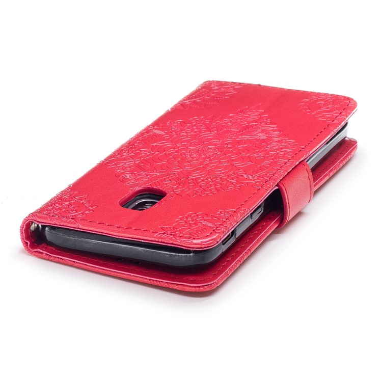 Imprint Flower Pattern Leather Wallet Stand Phone Cover for Samsung Galaxy J3 (2017) EU Version / J3 Pro (2017) - Red-6