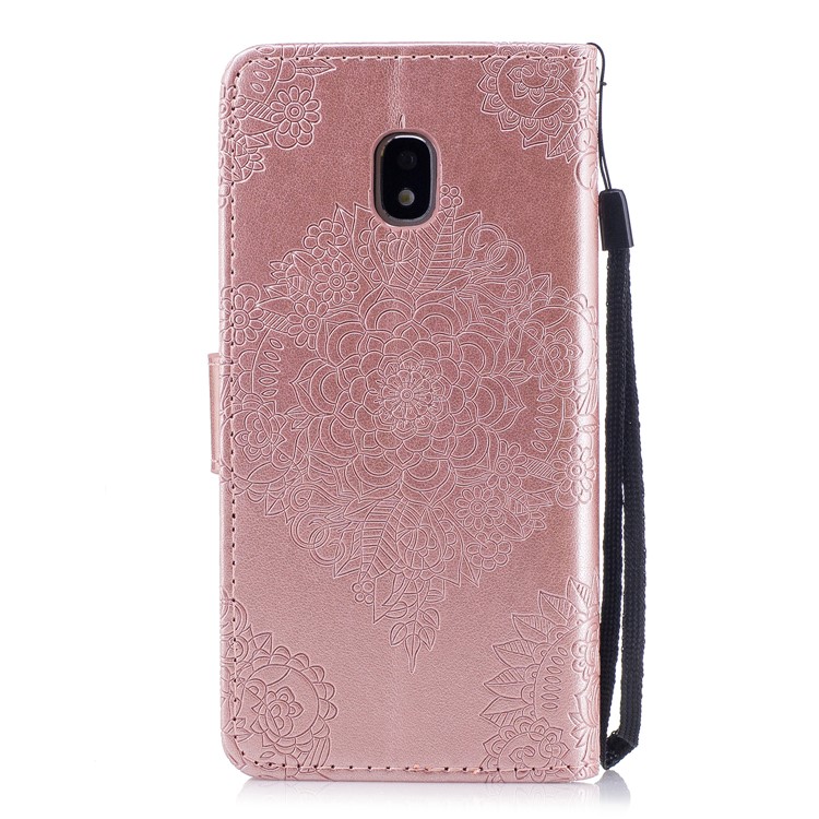 Imprint Flower Pattern Leather Wallet Phone Shell with Stand for Samsung Galaxy J3 (2017) EU Version / J3 Pro (2017) - Rose Gold-2