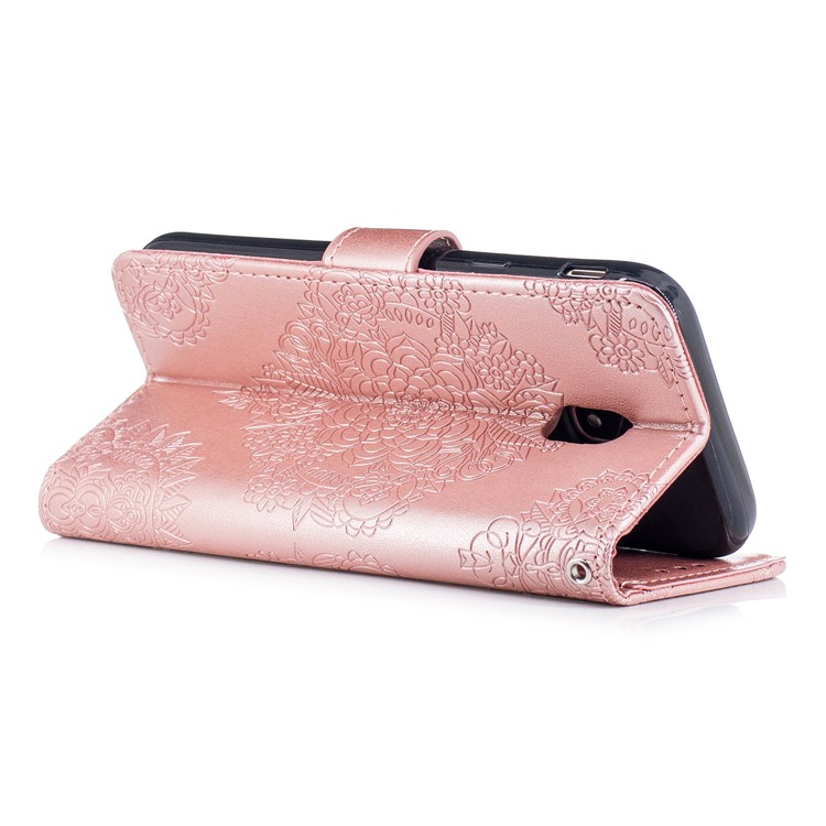 Imprint Flower Pattern Leather Wallet Phone Shell with Stand for Samsung Galaxy J3 (2017) EU Version / J3 Pro (2017) - Rose Gold-3
