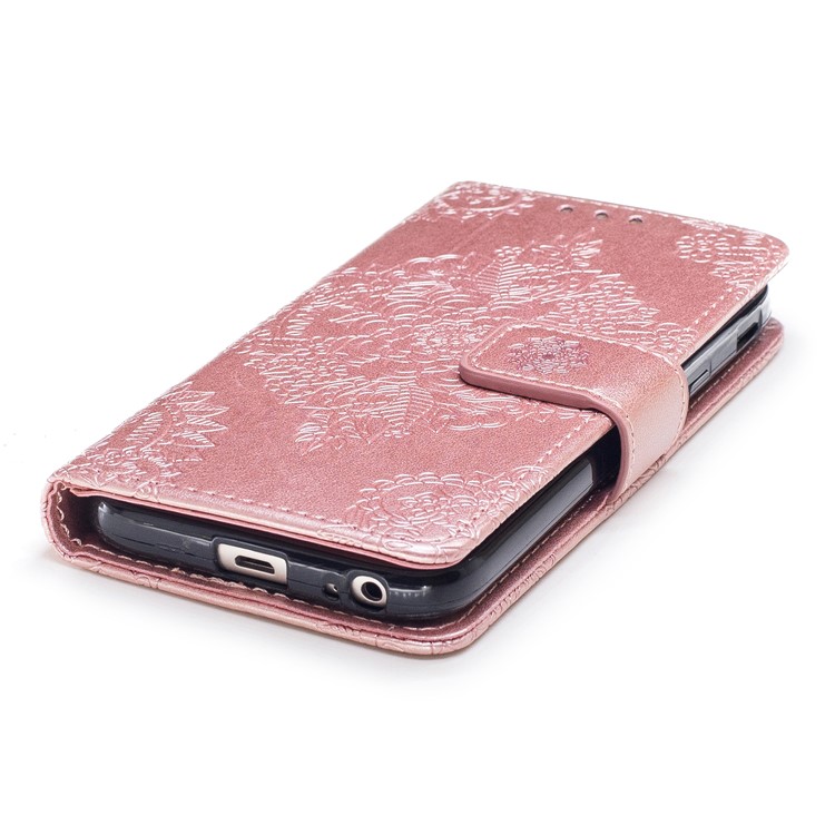 Imprint Flower Pattern Leather Wallet Phone Shell with Stand for Samsung Galaxy J3 (2017) EU Version / J3 Pro (2017) - Rose Gold-5