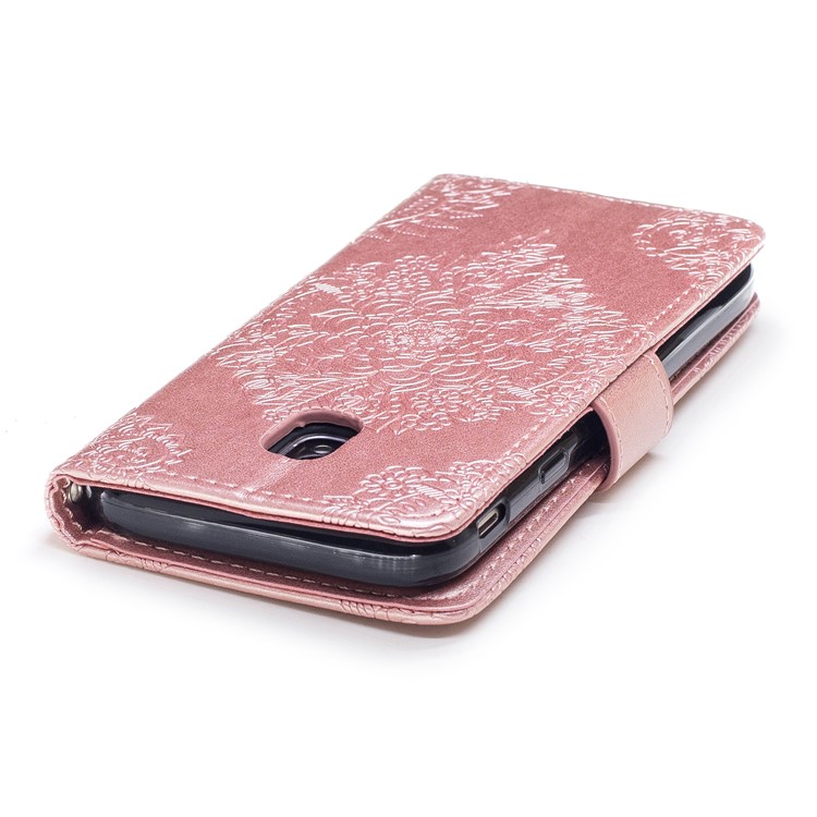 Imprint Flower Pattern Leather Wallet Phone Shell with Stand for Samsung Galaxy J3 (2017) EU Version / J3 Pro (2017) - Rose Gold-6