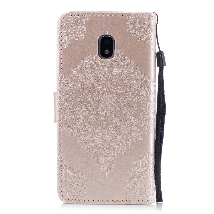 Imprint Flower Pattern PU Leather Mobile Phone Case for Samsung Galaxy J3 (2017) EU Version / J3 Pro (2017) - Gold-2