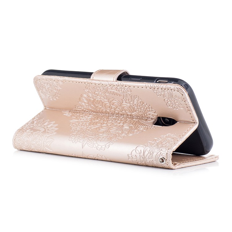 Imprint Flower Pattern PU Leather Mobile Phone Case for Samsung Galaxy J3 (2017) EU Version / J3 Pro (2017) - Gold-3