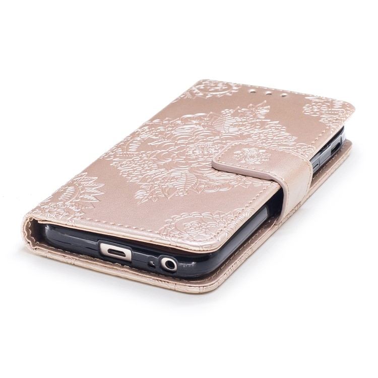 Imprint Flower Pattern PU Leather Mobile Phone Case for Samsung Galaxy J3 (2017) EU Version / J3 Pro (2017) - Gold-5