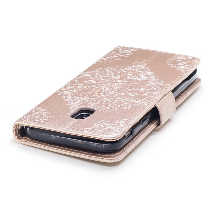Imprint Flower Pattern PU Leather Mobile Phone Case for Samsung Galaxy J3 (2017) EU Version / J3 Pro (2017) - Gold-6
