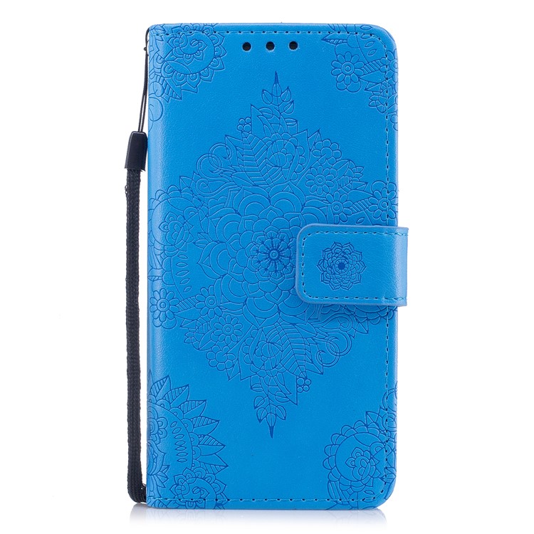 Imprint Flower Pattern Wallet Leather Stand Phone Casing for Samsung Galaxy J3 (2017) EU Version / J3 Pro (2017) - Blue-1