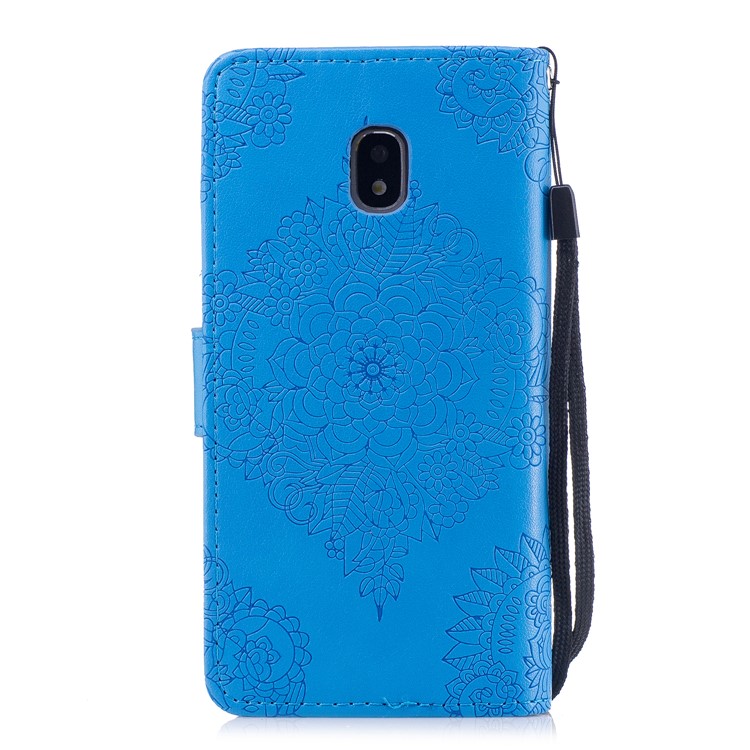 Imprint Flower Pattern Wallet Leather Stand Phone Casing for Samsung Galaxy J3 (2017) EU Version / J3 Pro (2017) - Blue-2