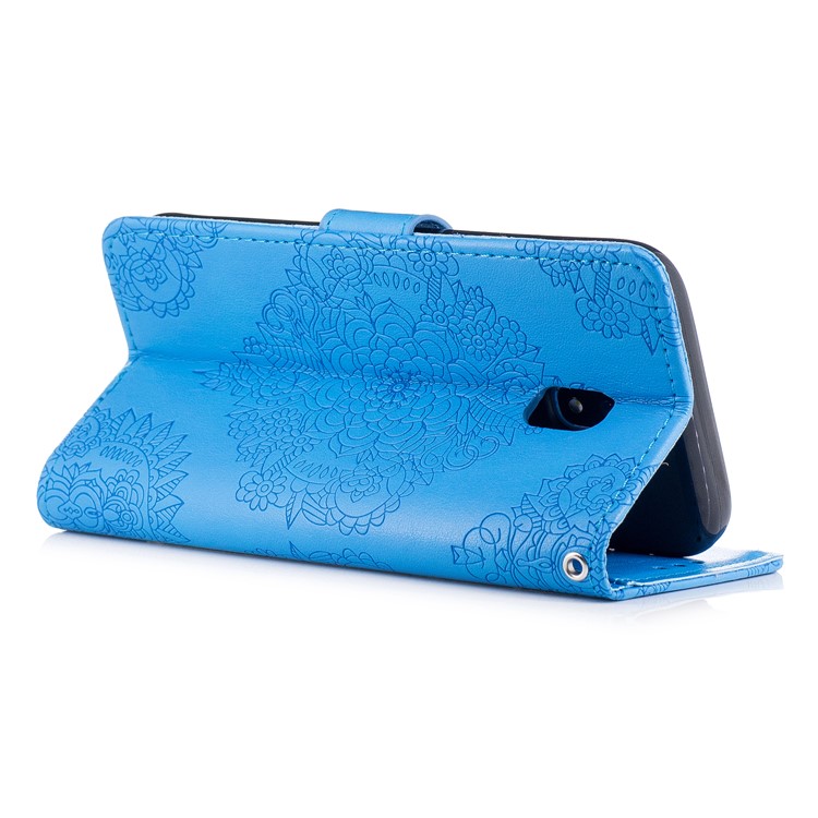 Imprint Flower Pattern Wallet Leather Stand Phone Casing for Samsung Galaxy J3 (2017) EU Version / J3 Pro (2017) - Blue-3